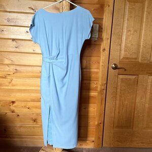 BGL Sky Blue Side Ruched Front Slit Sheath Dress with Pocket Size XS